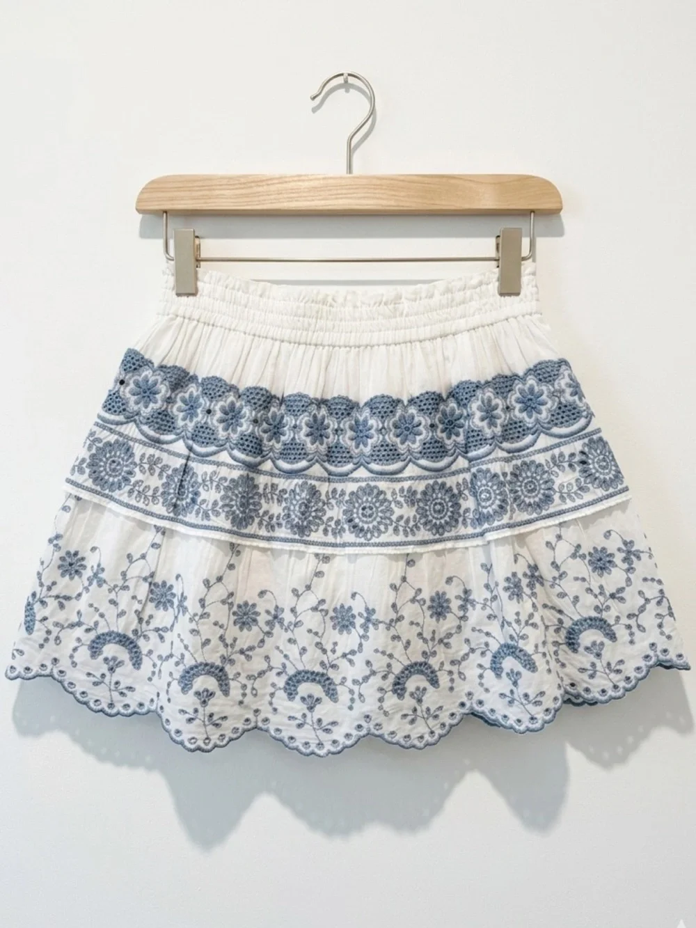 LoveShackFancy Charmain Skirt White and Blue Embroidered Eyelet Mini Skirt NWOT - Picture 7 of 11